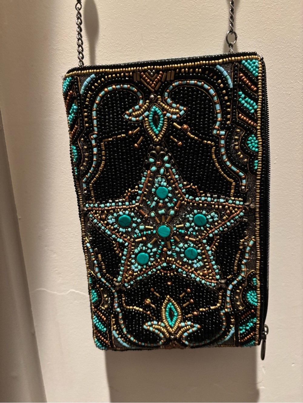 Mary Frances Beaded Black & Turquoise Star Crossbody Bag